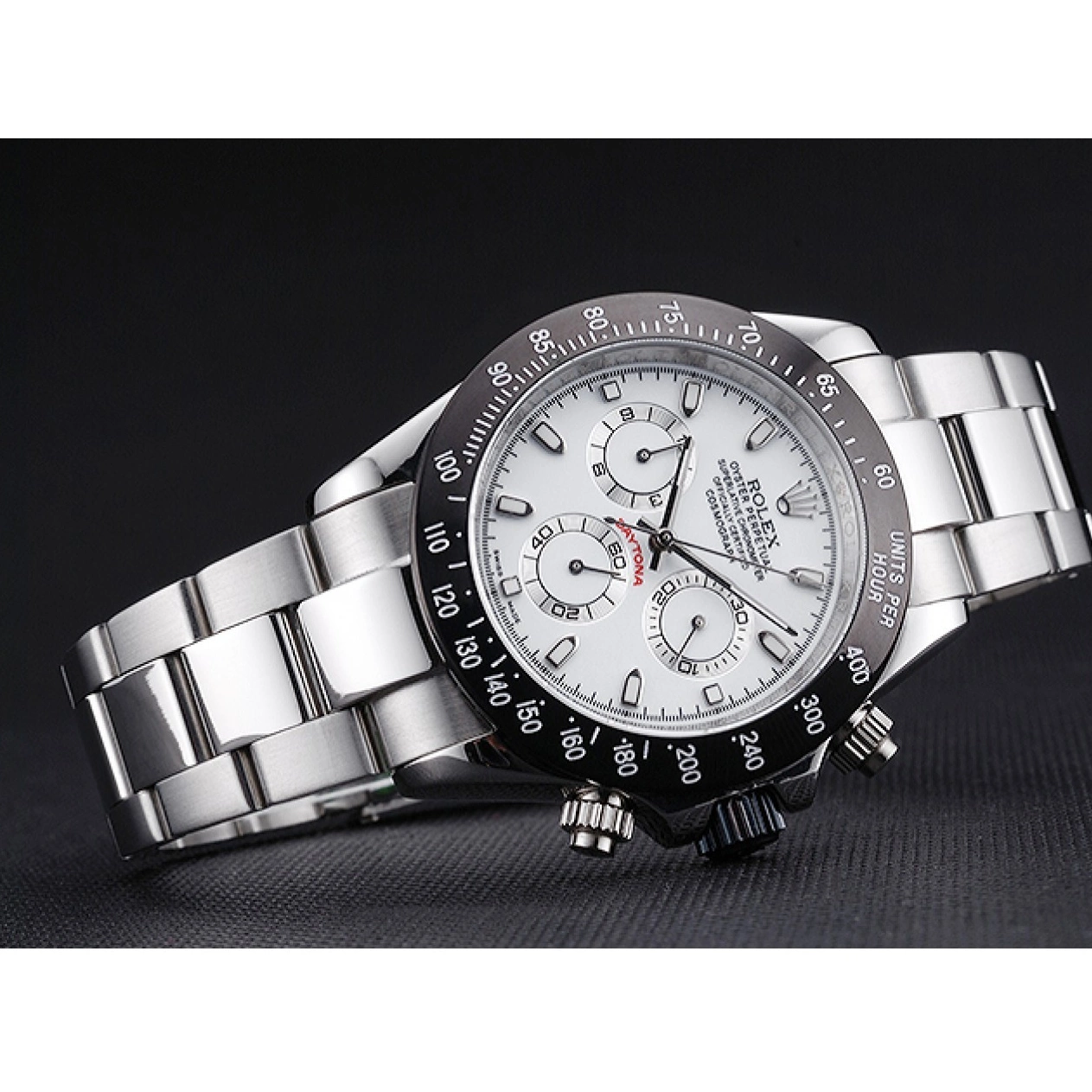 Good copy rolex watches White Daytona Black Stainless Rolex Enameled Dial Steel 0804